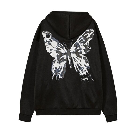 Women's Oversized Jacket Sweatshirt Warm Fleece Zipper Butterfly Coat Hoodie - Picture 2 of 6